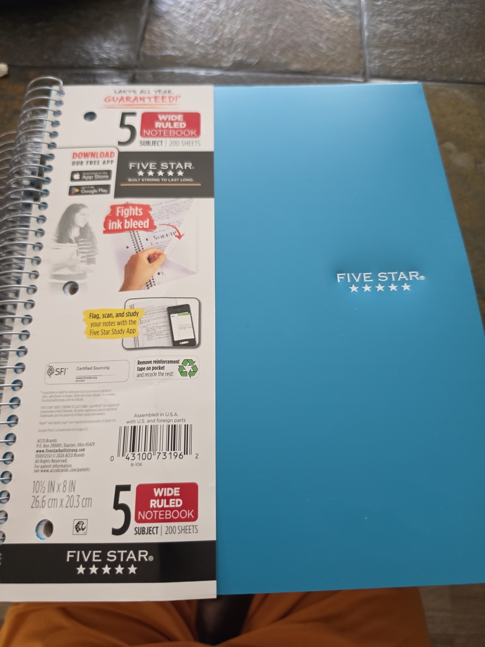 3 - Five Star Wide Ruled Notebook - Blue (5 Subject)